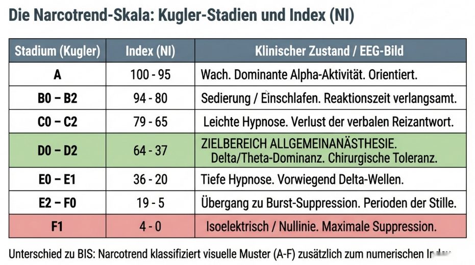 Narcotrend-Stadien und Index