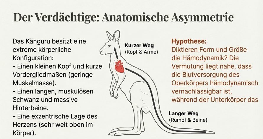 Anatomie des Kängurus als asymmetrisches T-Rohr
