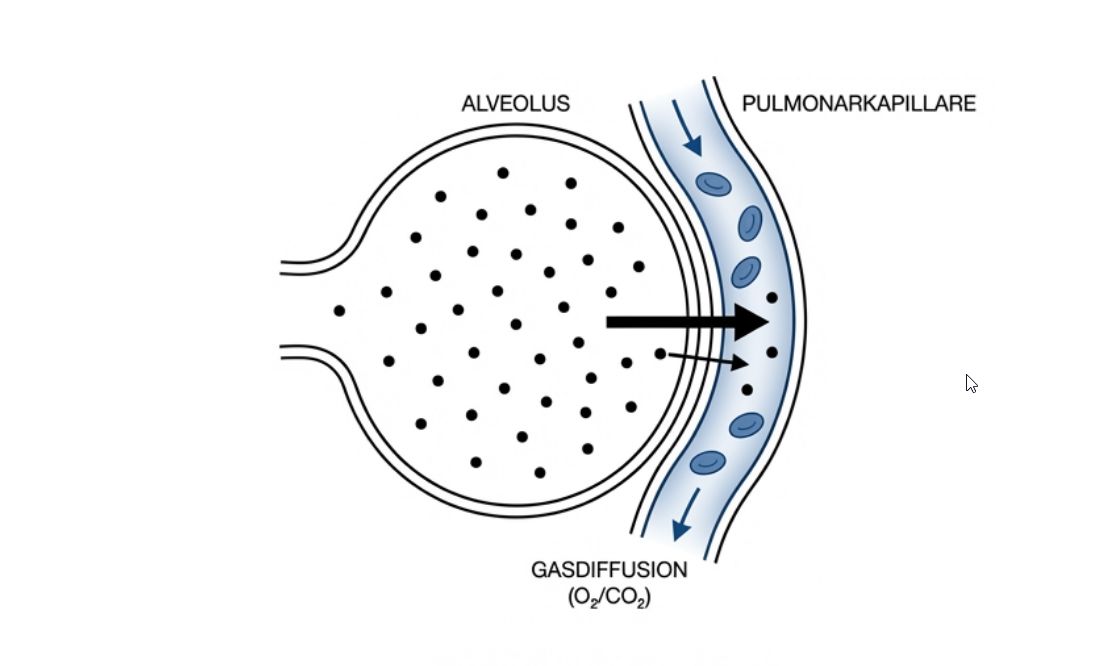 Gasdiffusion zwischen Alveole und Pulmonalkapillare