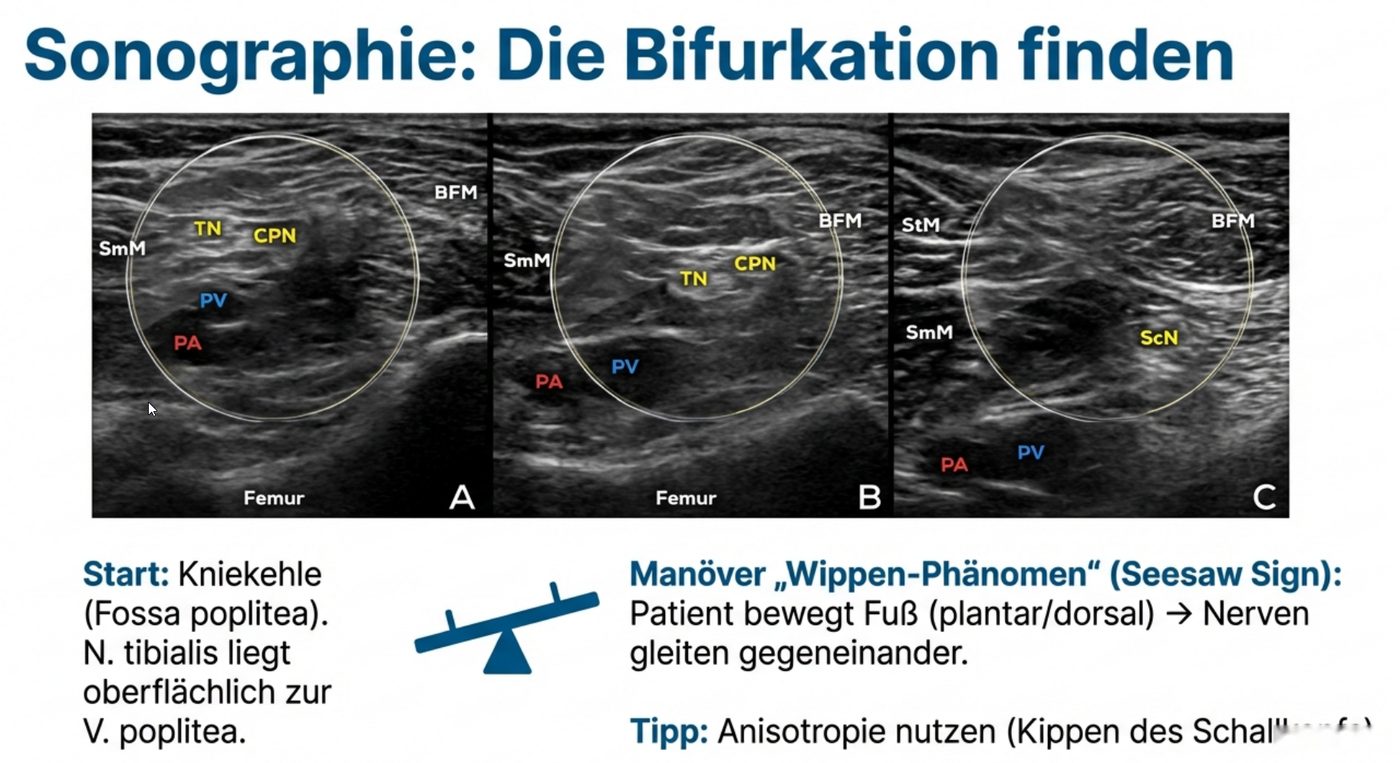 Sonographie: die Bifurkation finden