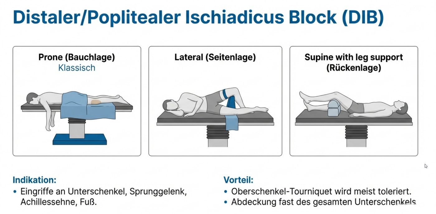Distaler poplitealer Ischiadicusblock: Lagerung und Indikation
