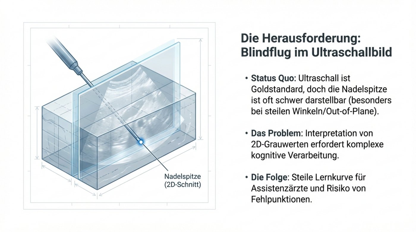 Abbildung 1: Die Herausforderung: die Nadelspitze im Ultraschallbild