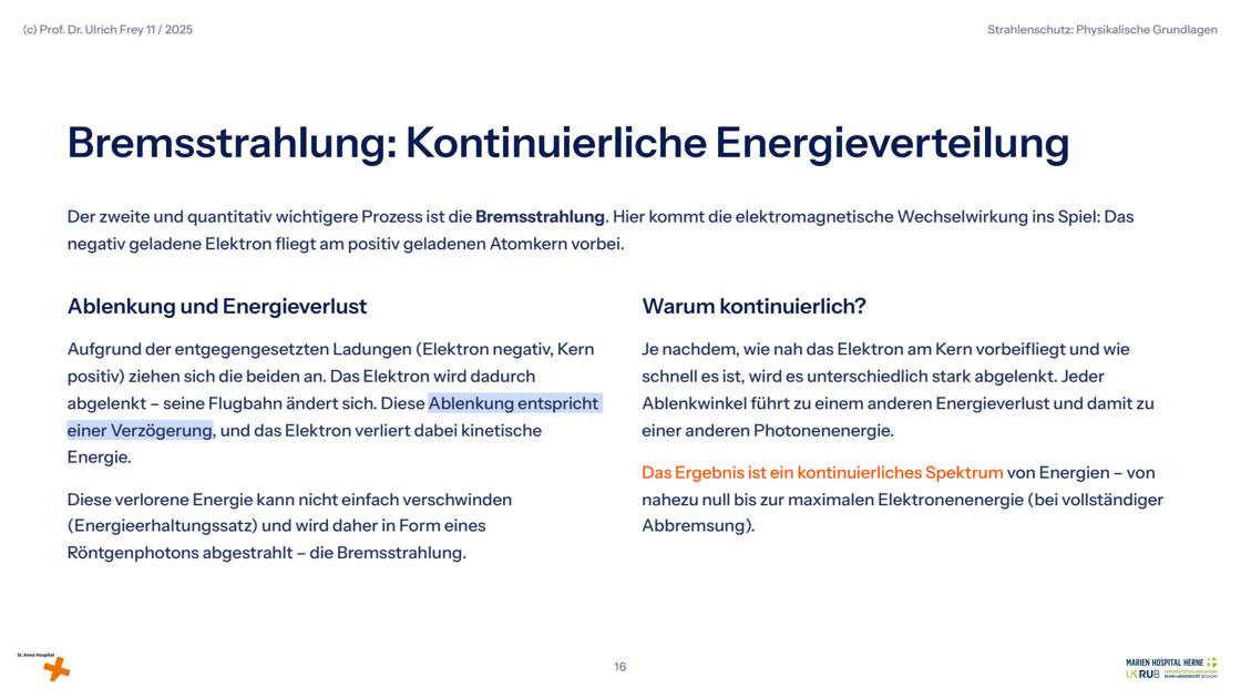 Folie 16: Bremsstrahlung: Kontinuierliche Energieverteilung