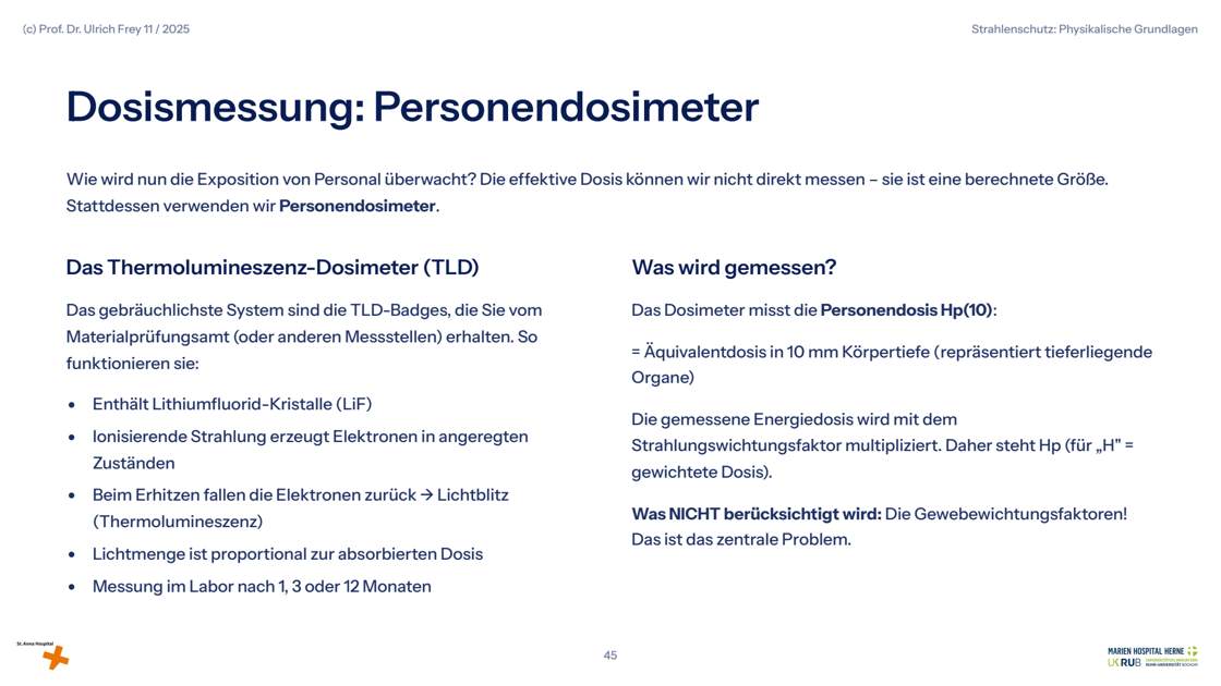 Folie 45: Dosismessung: Personendosimeter