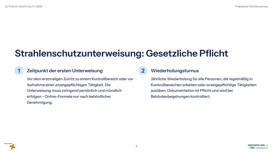 Folie 9: Strahlenschutzunterweisung: Gesetzliche Pflicht